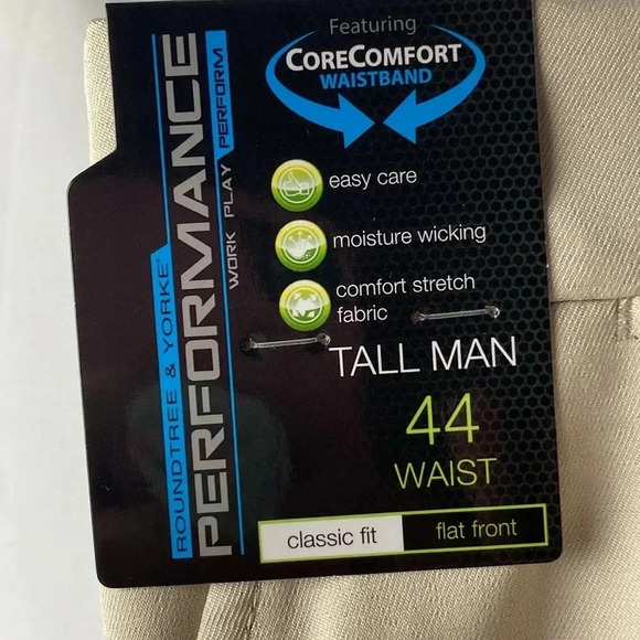 NWT ROUNDTREE & YORKE CORE COMFORT FLAT FRONT SHORTS MENS SIZE 44TALL TAN - Picture 5 of 10